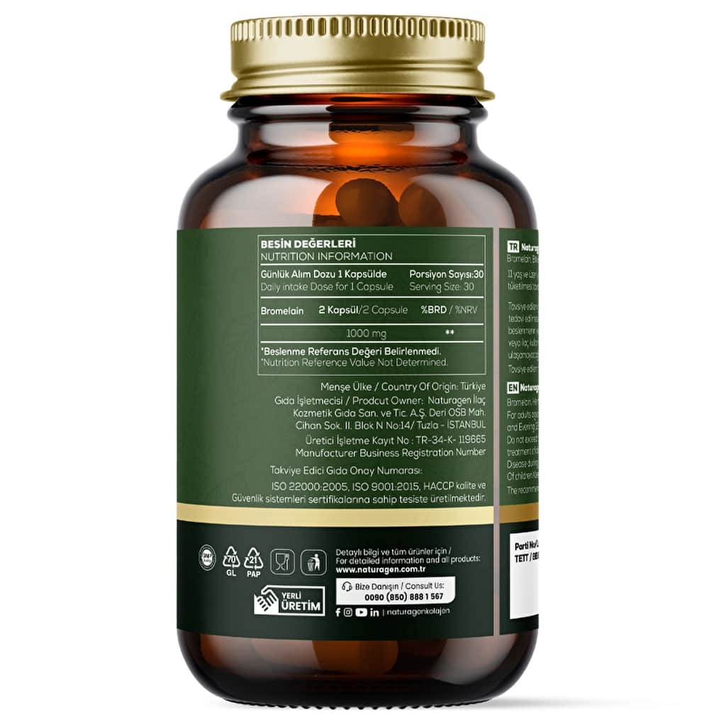 Naturagen ناتوراجين فيتي بروميلين نباتي ١٠٠٠ ملغ دعم الجهاز الهضمي والمفاصل