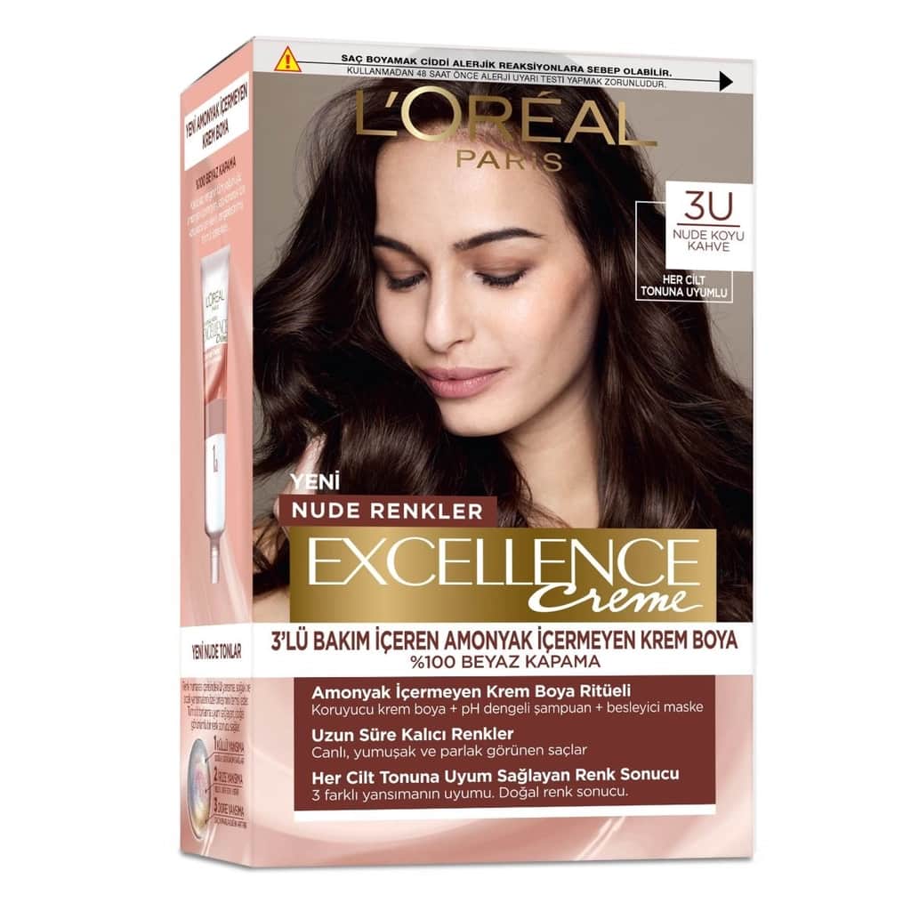 صبغة شعر لوريال باريس إكسلانس نود بني غامق 3U 1 قطعة L'Oreal Paris