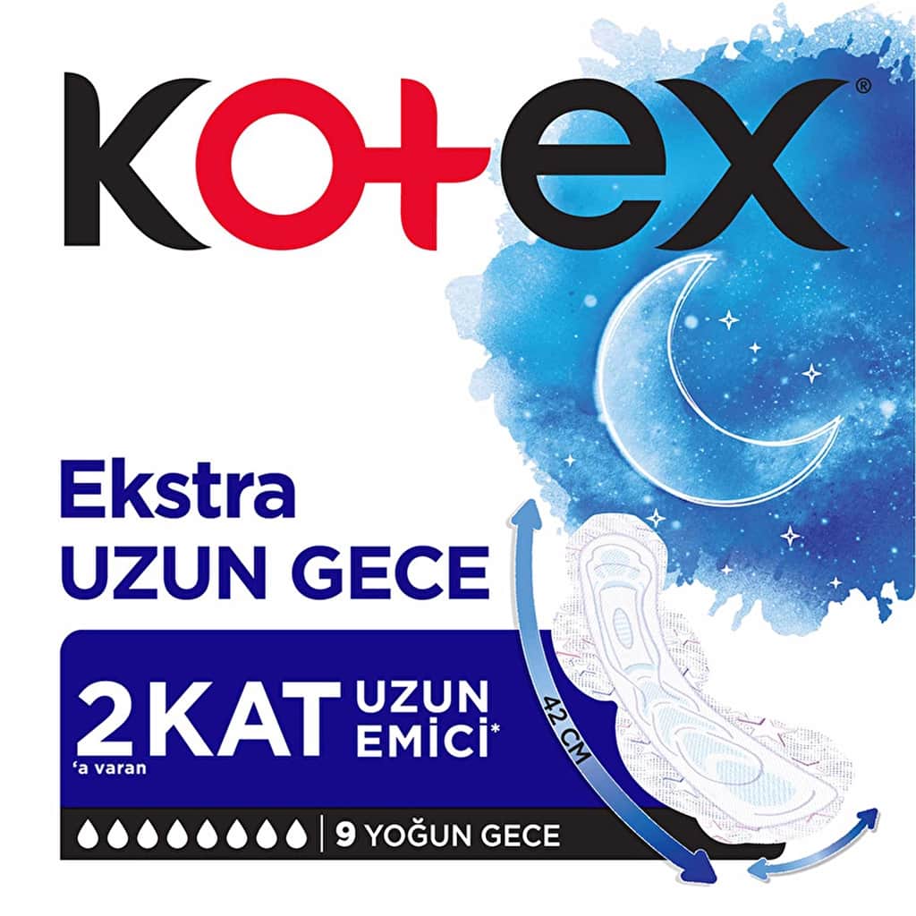 Kotex فوط كوتكس الليلية الطويلة جدًا عبوة من 9 قطع، حماية فائقة الامتصاص