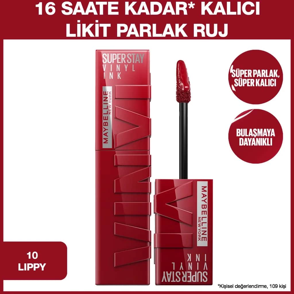 Maybelline أحمر شفاه سائل لامع يدوم طويلًا من مايبيلين نيويورك سوبر ستاي فينيل إنك، رقم 10 ليبي