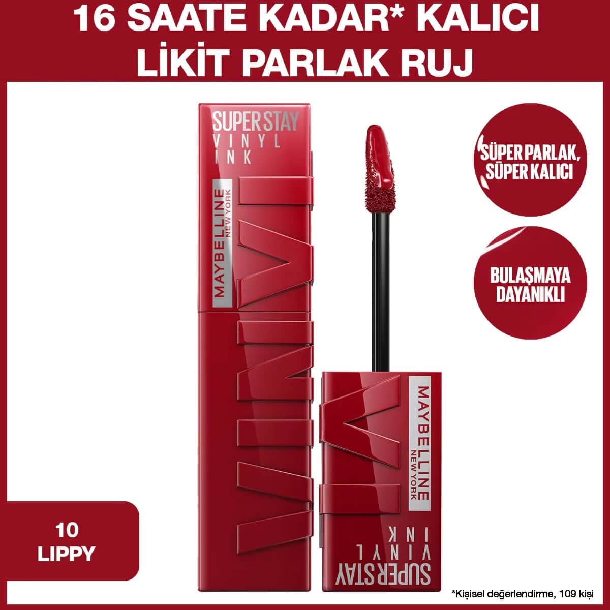 Maybelline أحمر شفاه سائل لامع يدوم طويلًا من مايبيلين نيويورك سوبر ستاي فينيل إنك، رقم 10 ليبي
