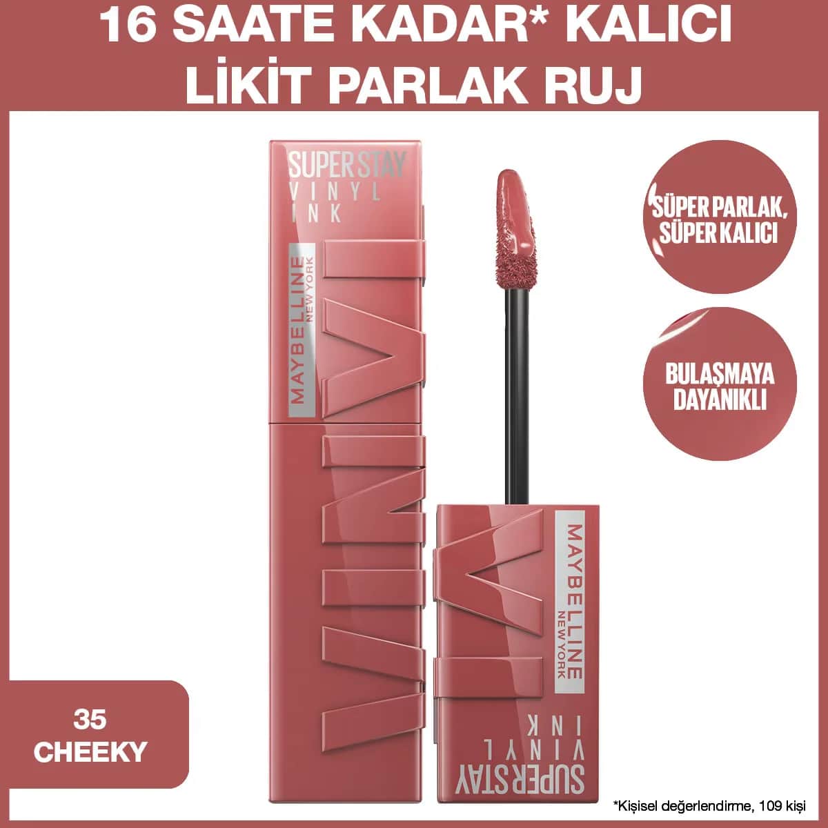 Maybelline أحمر شفاه سائل لامع يدوم طويلًا من مايبيلين نيويورك سوبر ستاي فينيل إنك، 35 تشيكي