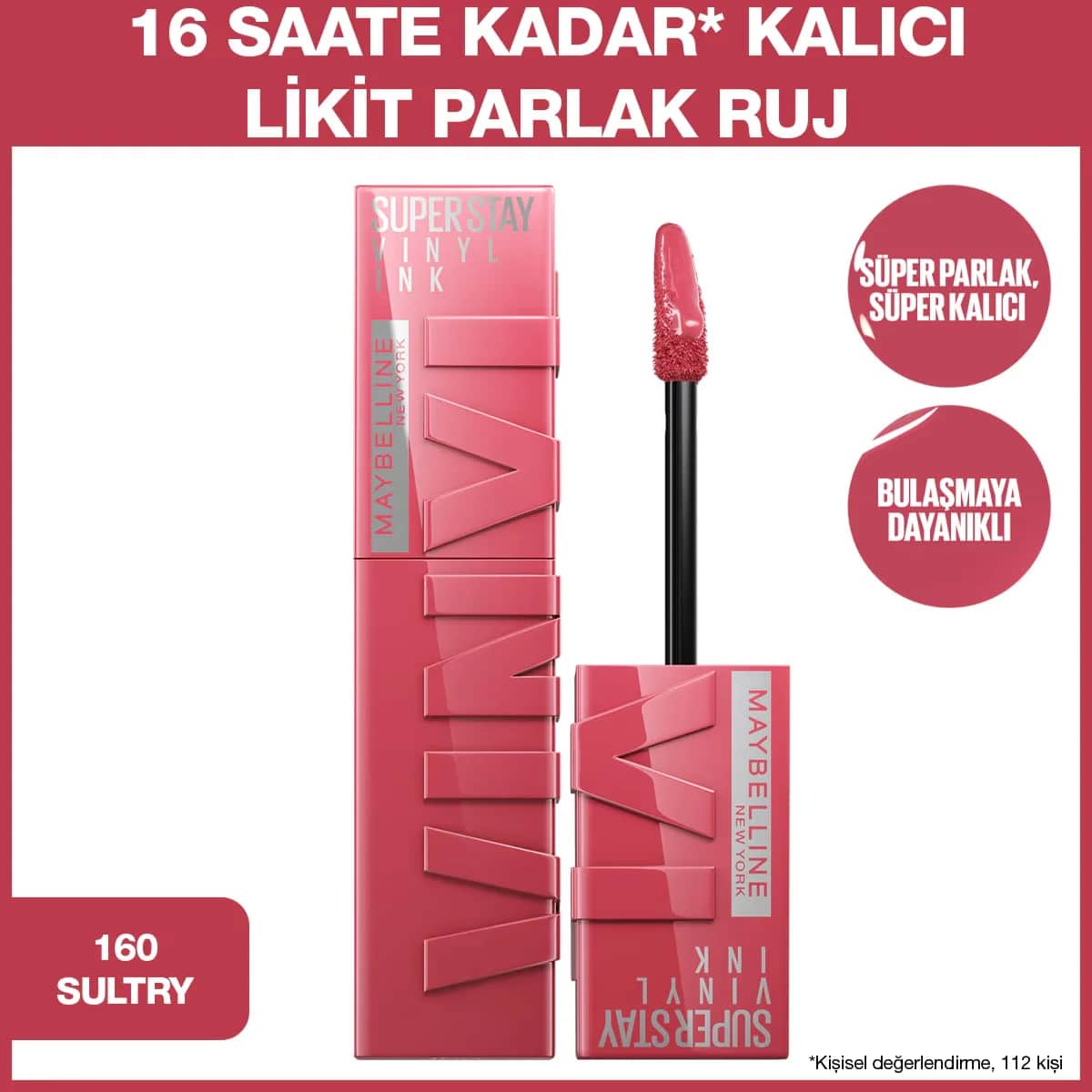 Maybelline أحمر شفاه سائل لامع سوبر ستاي فينيل إنك من مايبيلين نيويورك 160 سولتري