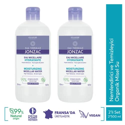 Eau Thermale Jonzac ماء ميسيلار عضوي مرطب ومنظف من جونزاك، 2 × 500 مل