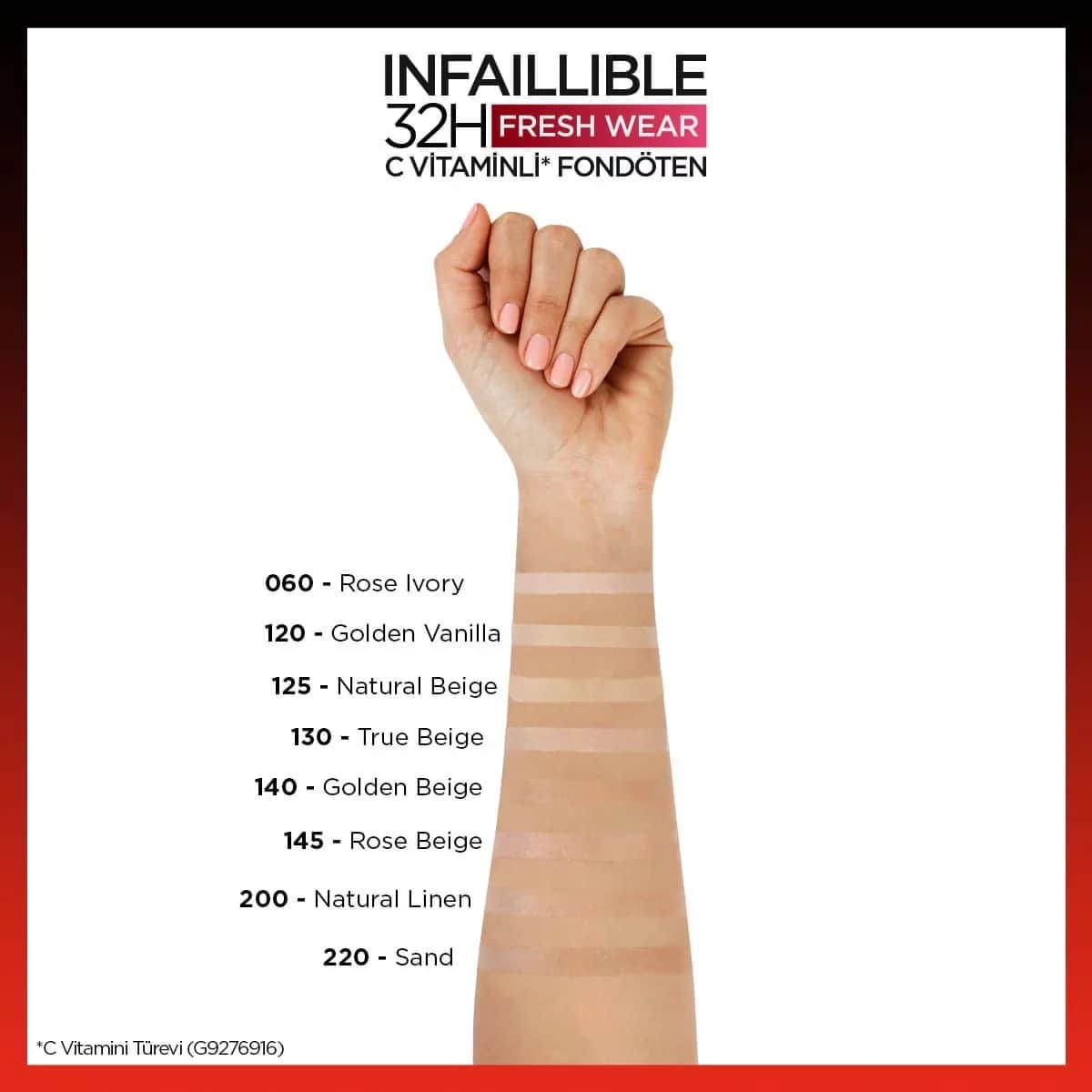 L'Oreal Paris كريم أساس لوريال باريس إنفاليبل بفيتامين سي يدوم 32 ساعة، لون بيج وردي، 145