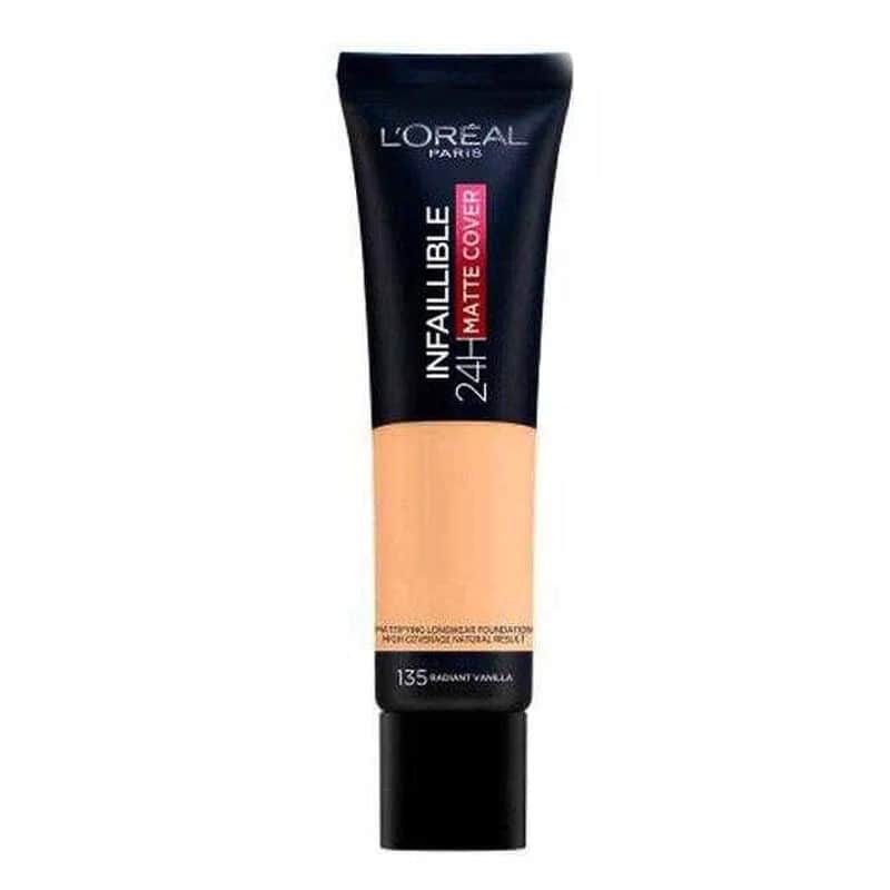 L'Oreal Paris كريم أساس لوريال باريس إنفاليبل عالي التغطية غير اللامع يدوم 24 ساعة 135 فانيليا مشرقة 30 مل