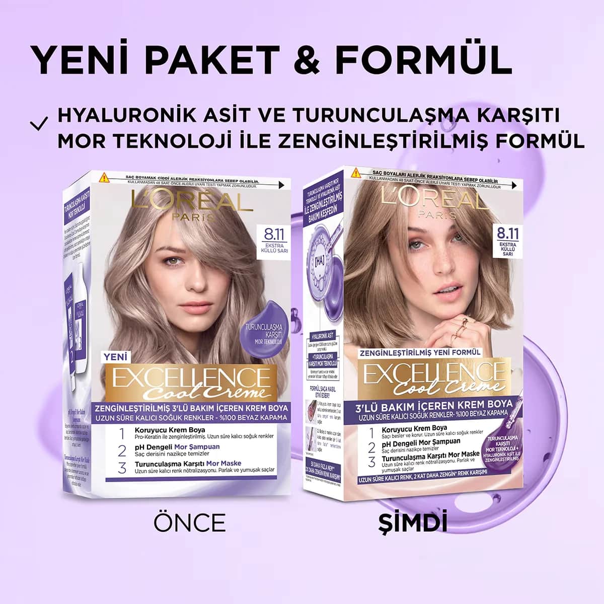 L'Oreal Paris صبغة شعر لوريال باريس إكسلنس كول كريم 8.11 أشقر رمادي إضافي
