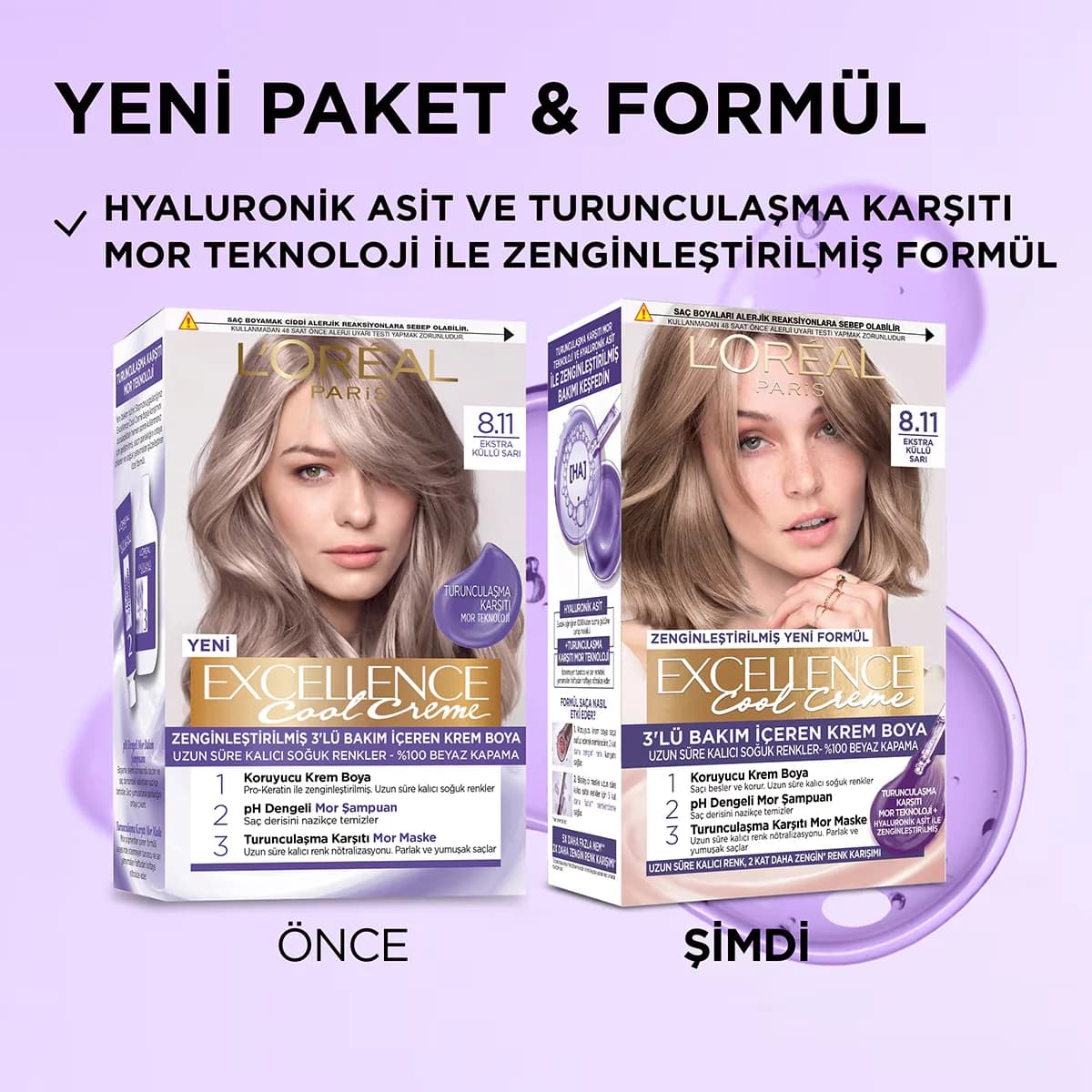 L'Oreal Paris صبغة شعر لوريال باريس إكسلنس كول كريم 8.11 أشقر رمادي إضافي