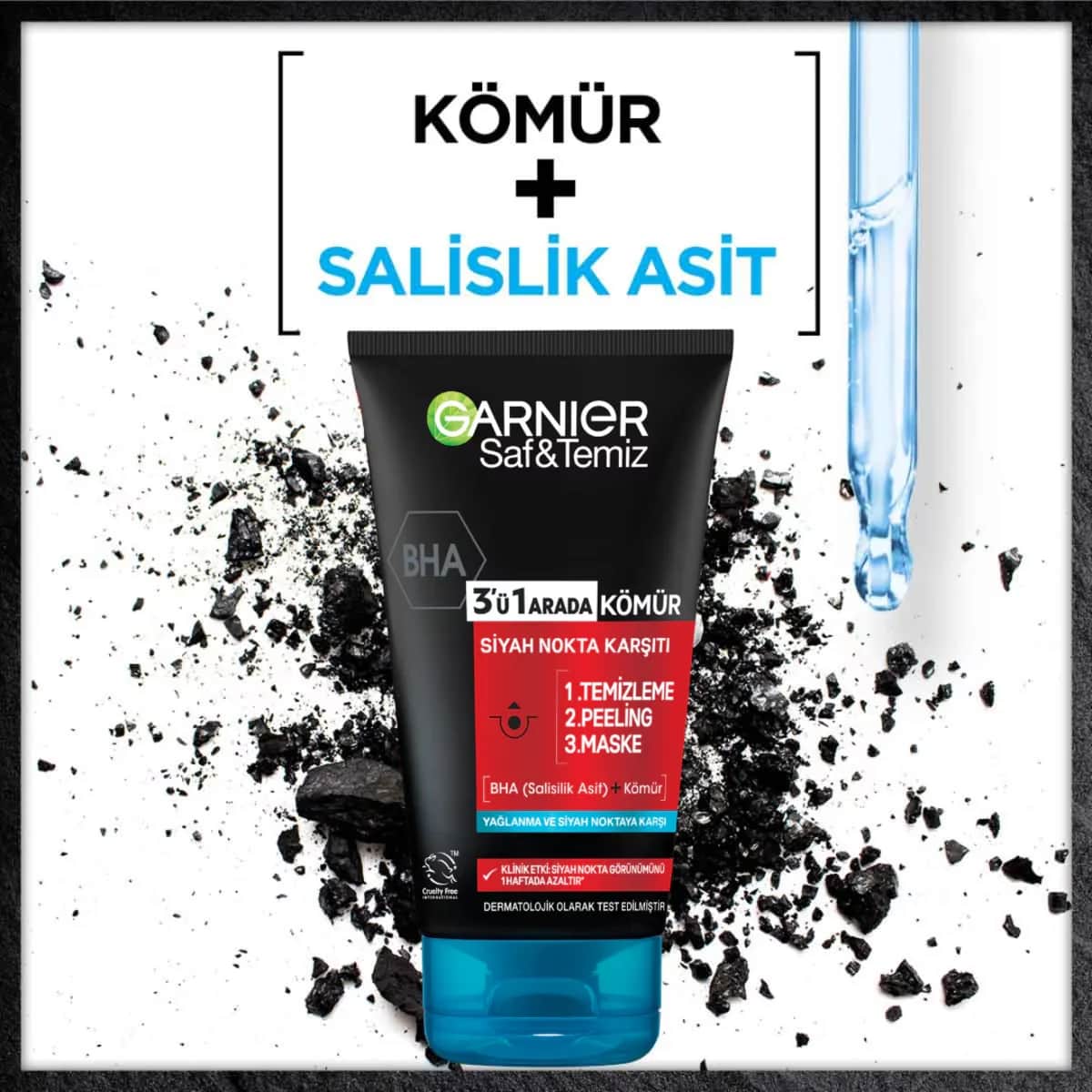 Garnier غارنييه بيور آند كلين مضاد للرؤوس السوداء بالفحم 3 في 1 150 مل