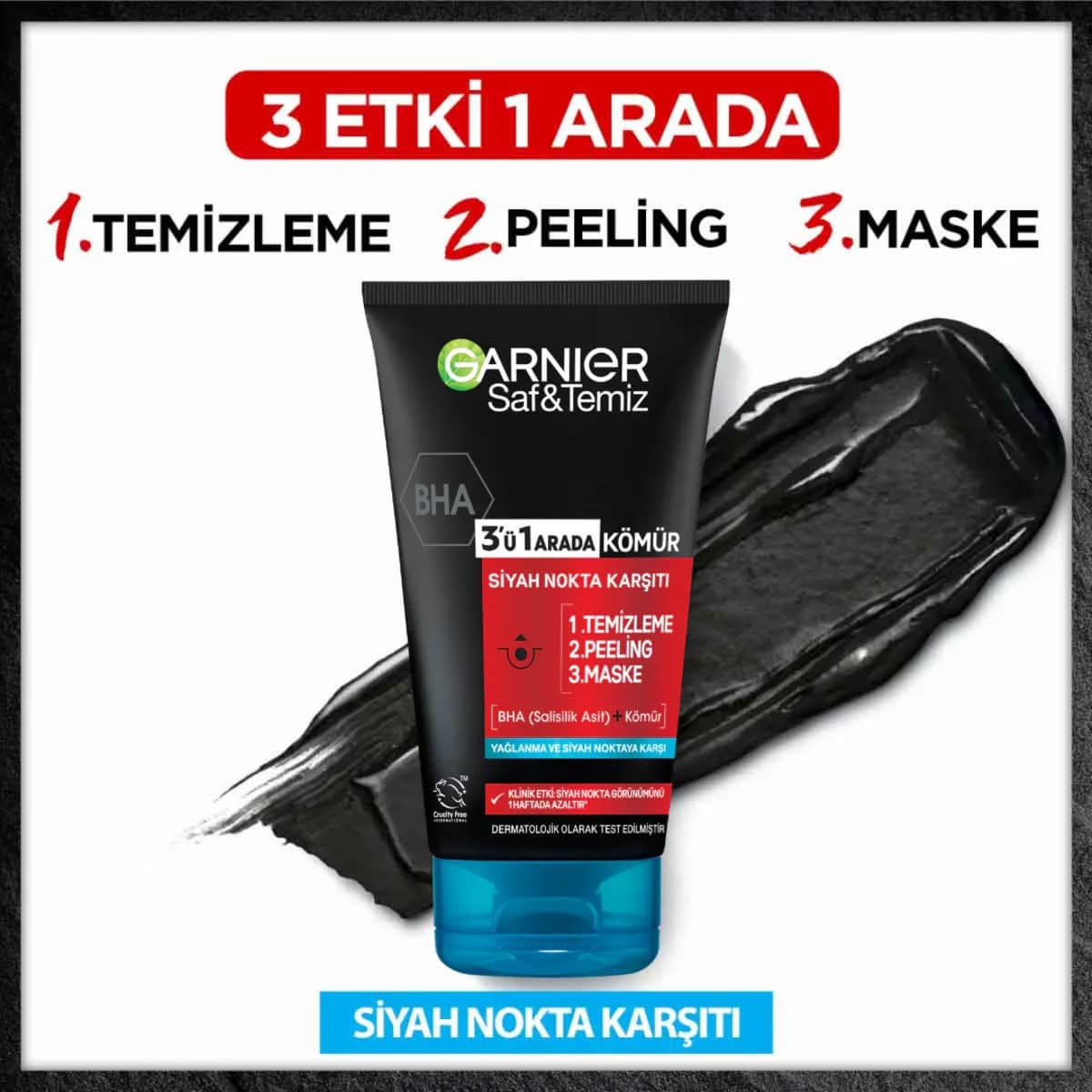 Garnier غارنييه بيور آند كلين مضاد للرؤوس السوداء بالفحم 3 في 1 150 مل