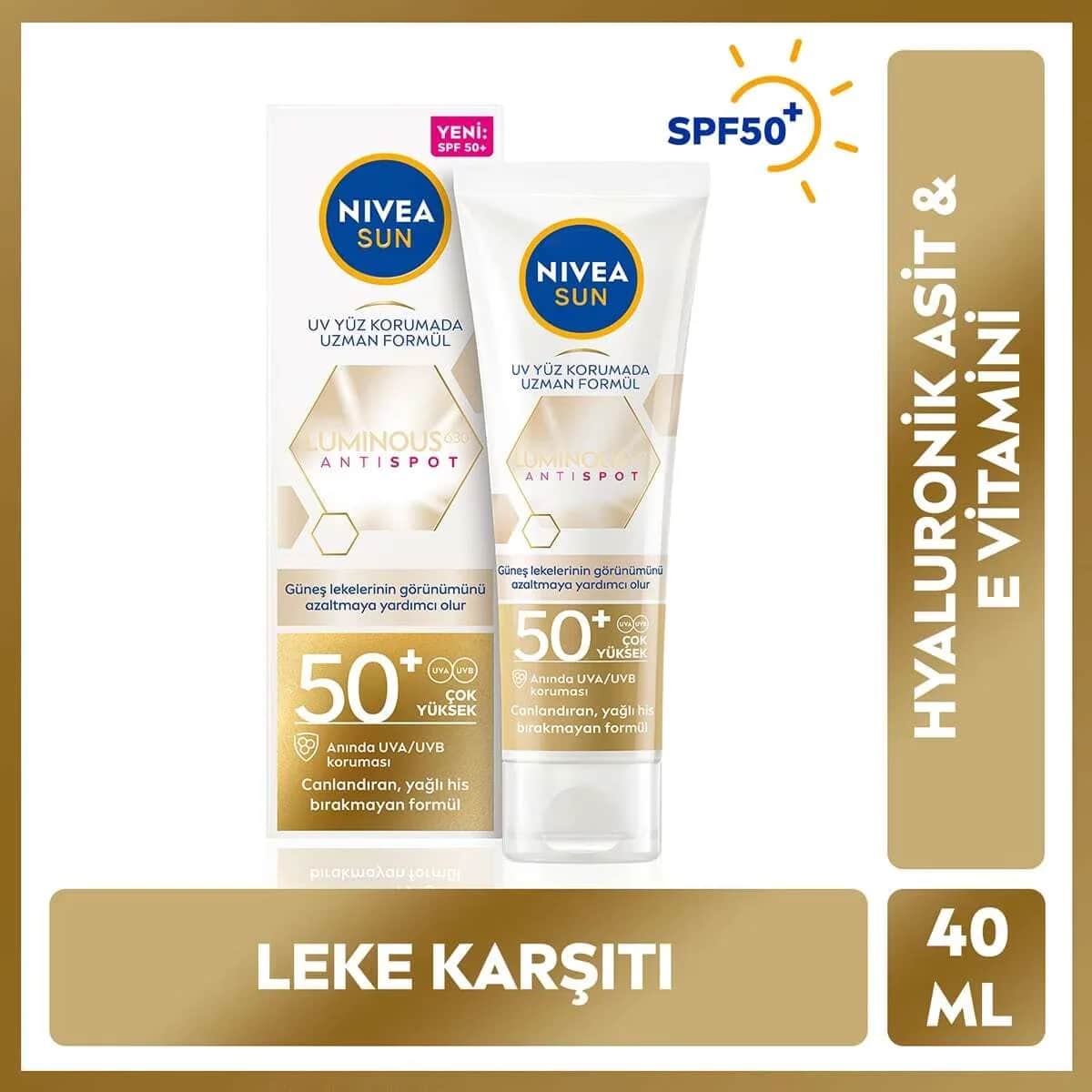 NIVEA كريم نيفيا صن لومينوس 630 المضاد للبقع والبقع بعامل حماية 50 من الشمس 40 مل