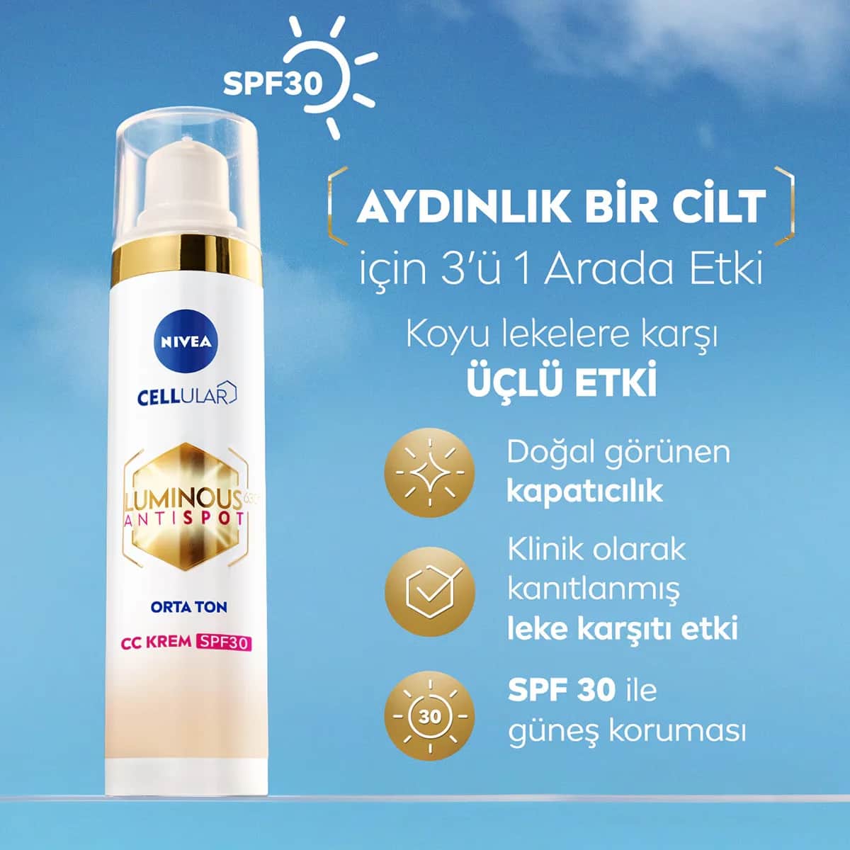 NIVEA كريم نيفيا لومينوس 630 المضاد للبقع الداكنة سي سي للوجه بعامل حماية من الشمس 30، لون متوسط، 40 مل