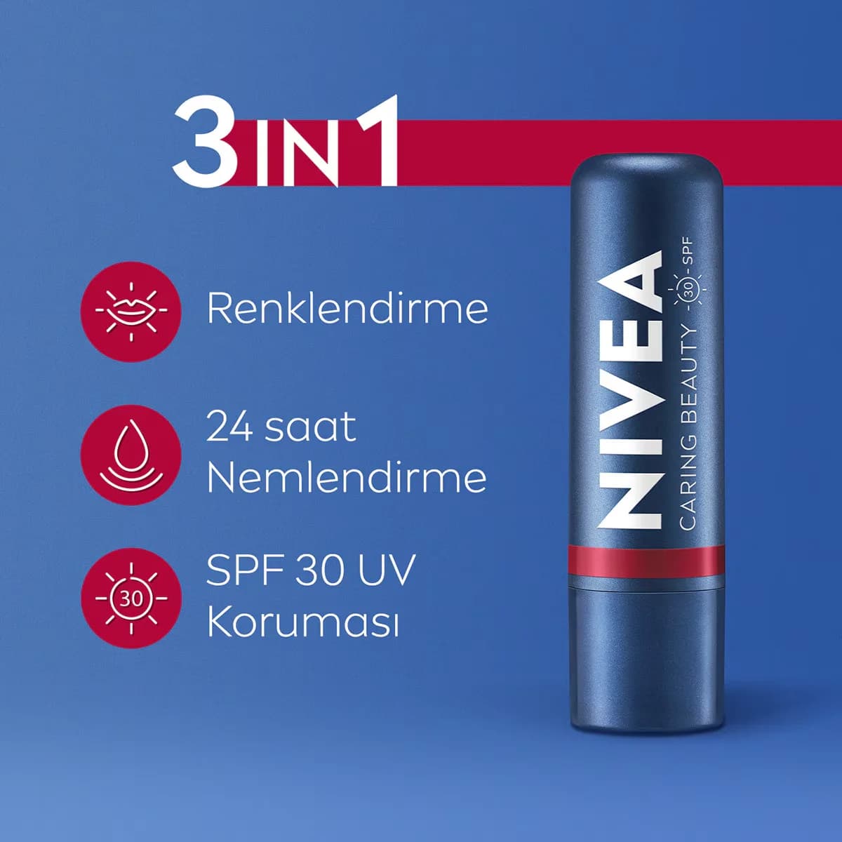 NIVEA مرطب الشفاه والخدود الملون من نيفيا كارينغ بيوتي بعامل حماية من الشمس 30، أحمر 4.8 غرام