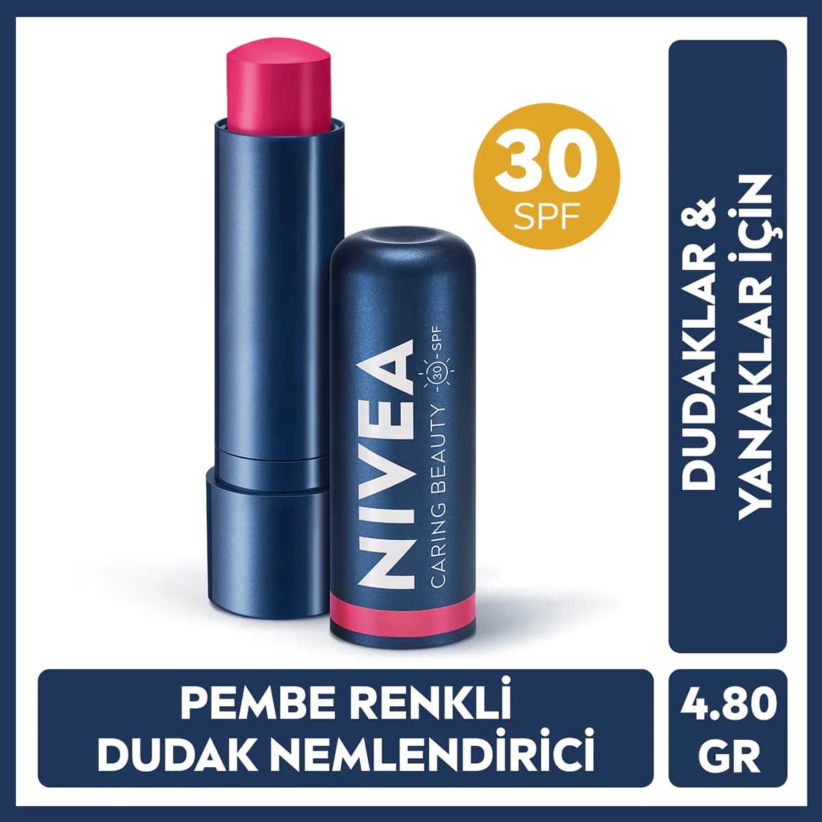NIVEA كريم العناية بالشفاه من نيفيا كارينغ بيوتي بينك بعامل حماية من الشمس 30، 4.8 غرام