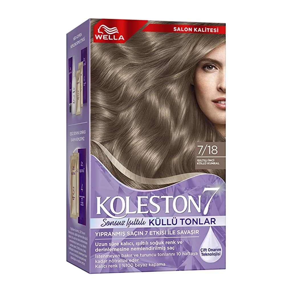 Wella Koleston مجموعة ويلا كوليستون 7 درجات لون أشقر رمادي لؤلؤي مضيء 7/18