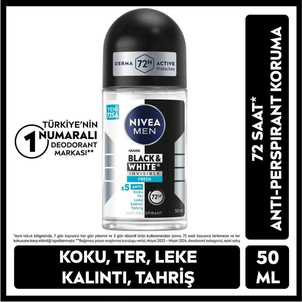 NIVEA نيفيا للرجال إنفيزيبل بلاك-وايت فريش رول أون 50 مل