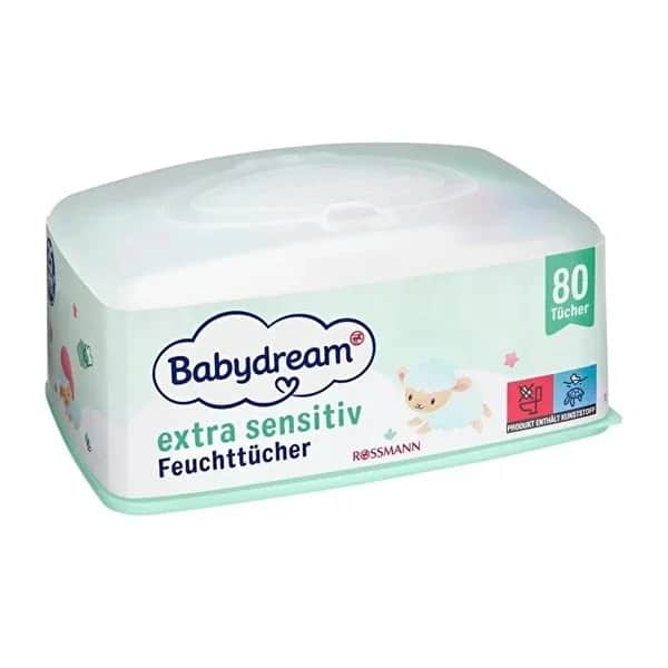 Babydream مناديل مبللة للأطفال من بيبي دريم، للبشرة الحساسة جدًا، بخلاصة الصبار، 80 منديلًا