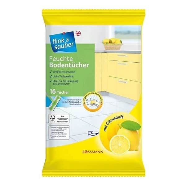 Flink & Sauber مناديل تنظيف رطبة فلينك آند ساوبر برائحة الحمضيات، 22×30 سم، 16 قطعة