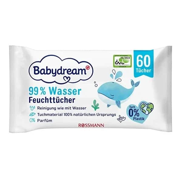 Babydream مناديل مبللة بيبي دريم، 3 × 60 منديلًا، 99% ماء