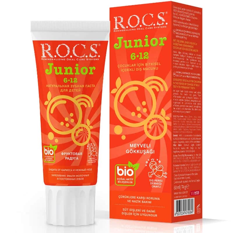 Rocs معجون أسنان روكس جونيور للأطفال من عمر 6 إلى 12 سنة (قوس قزح الفواكه) 60 مل