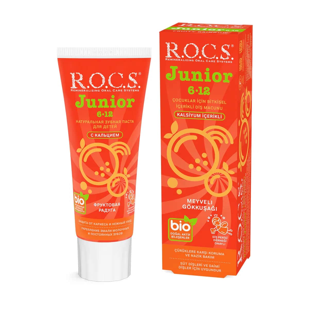 Rocs معجون أسنان روكس جونيور للأطفال من عمر 6 إلى 12 سنة (قوس قزح الفواكه) 60 مل