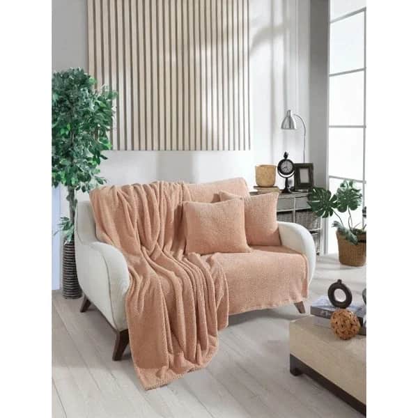 Wondel غطاء أريكة وبطانية من بولي قطن بيج من وندل، مقاس 140×140 سم