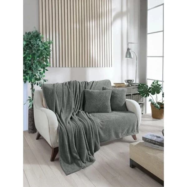 Wondel غطاء وبطانية أريكة وندل أنثراسايت 140×140 سم بولي قطن