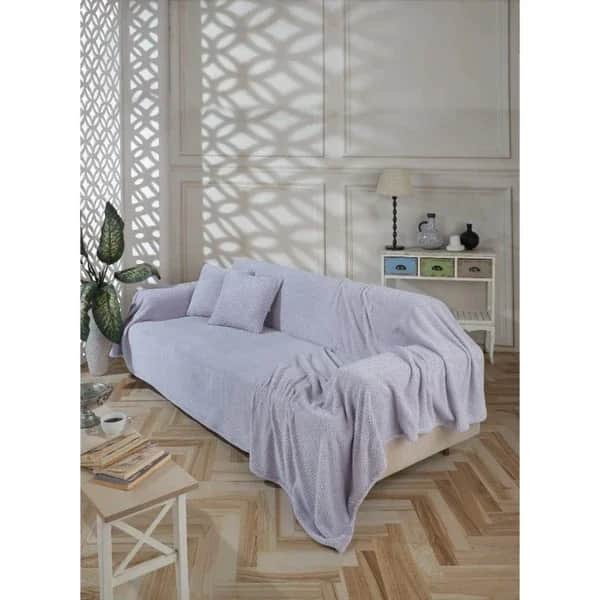 Wondel غطاء أريكة وبطانية من بولي قطن وندل رمادي مقاس 180×200 سم