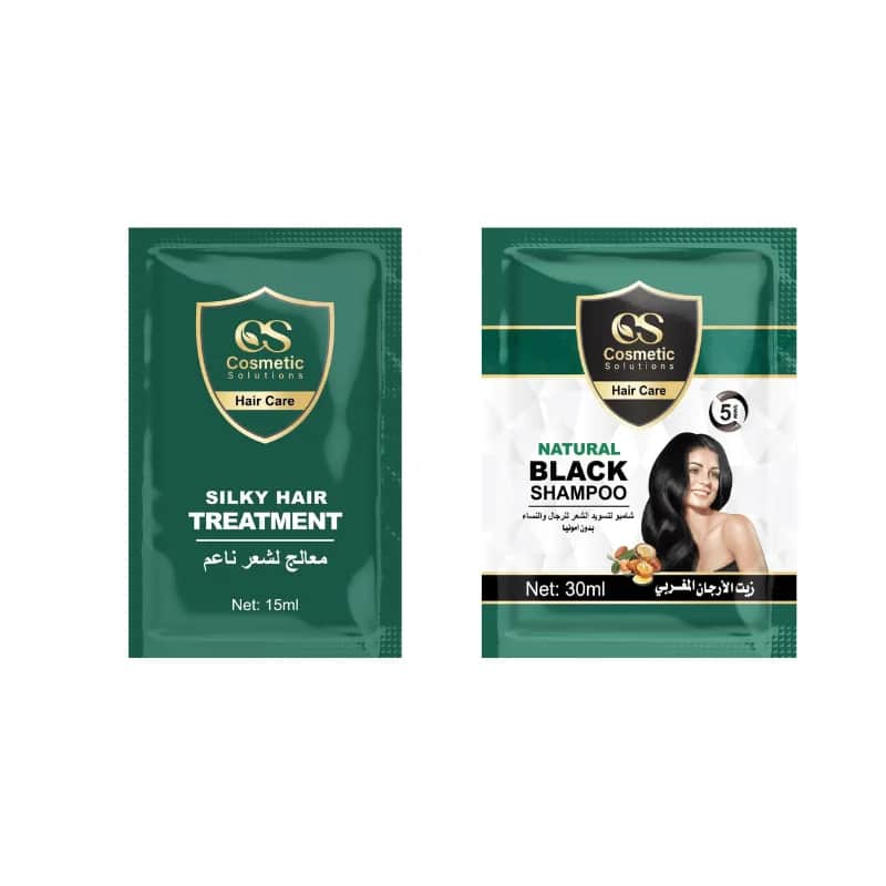 Cosmetic Solution عبوة شامبو ومعالج صبغة باللون الاسود بزيت الارجان المغربي كوزماتك سوليوشن