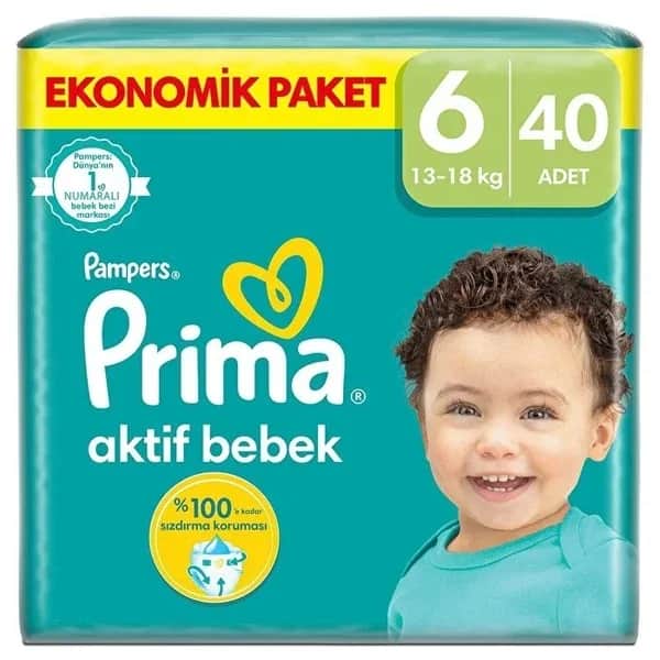 Prima حفاضات بريما أكتيف عبوة من 40 قطعة قنوات هواء قابلة للتنفس لراحة أكبر