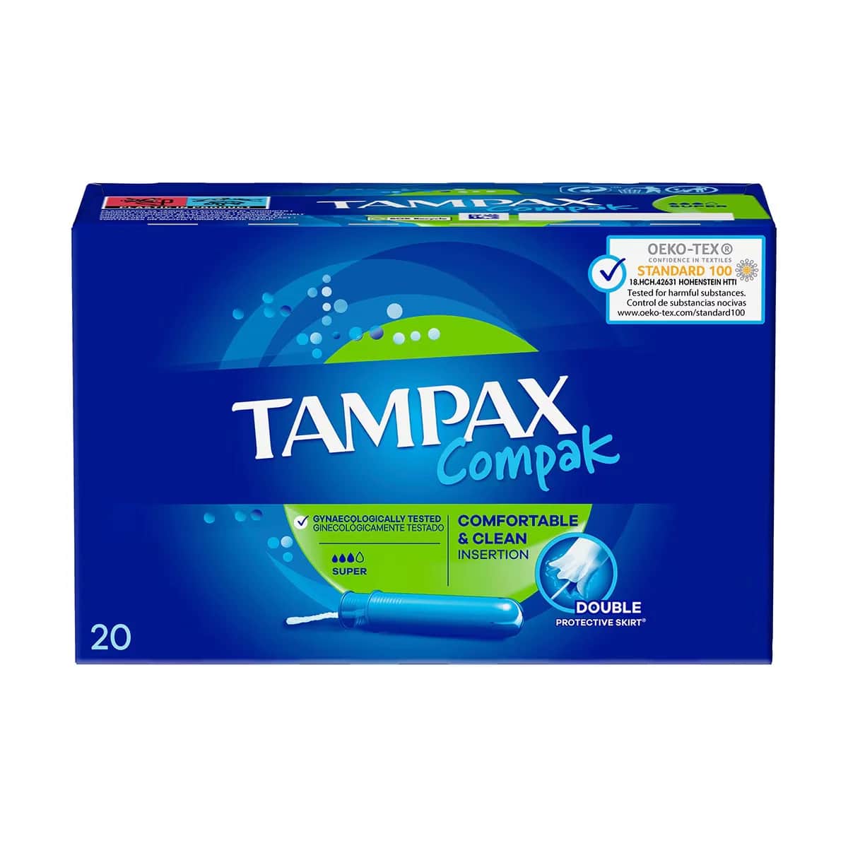Tampax سدادات قطنية تامباكس كومباك سوبر أبليكيتور، 20 قطعة