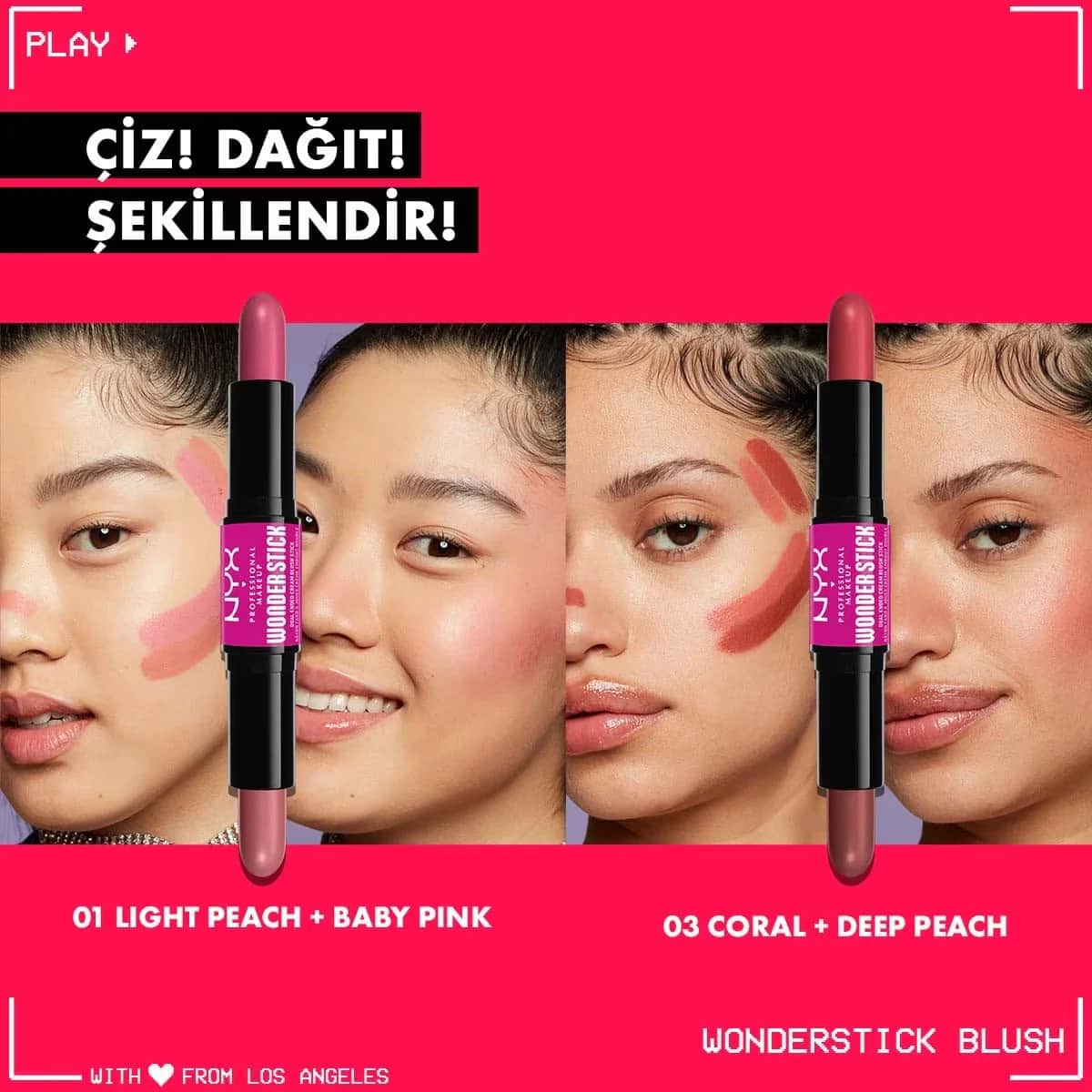 NYX عصا أحمر الخدود الكريمية مزدوجة الجوانب من نيكس بروفيشنال ميك أب وندر، لون أرجواني داكن وأحمر خدود زنجبيل