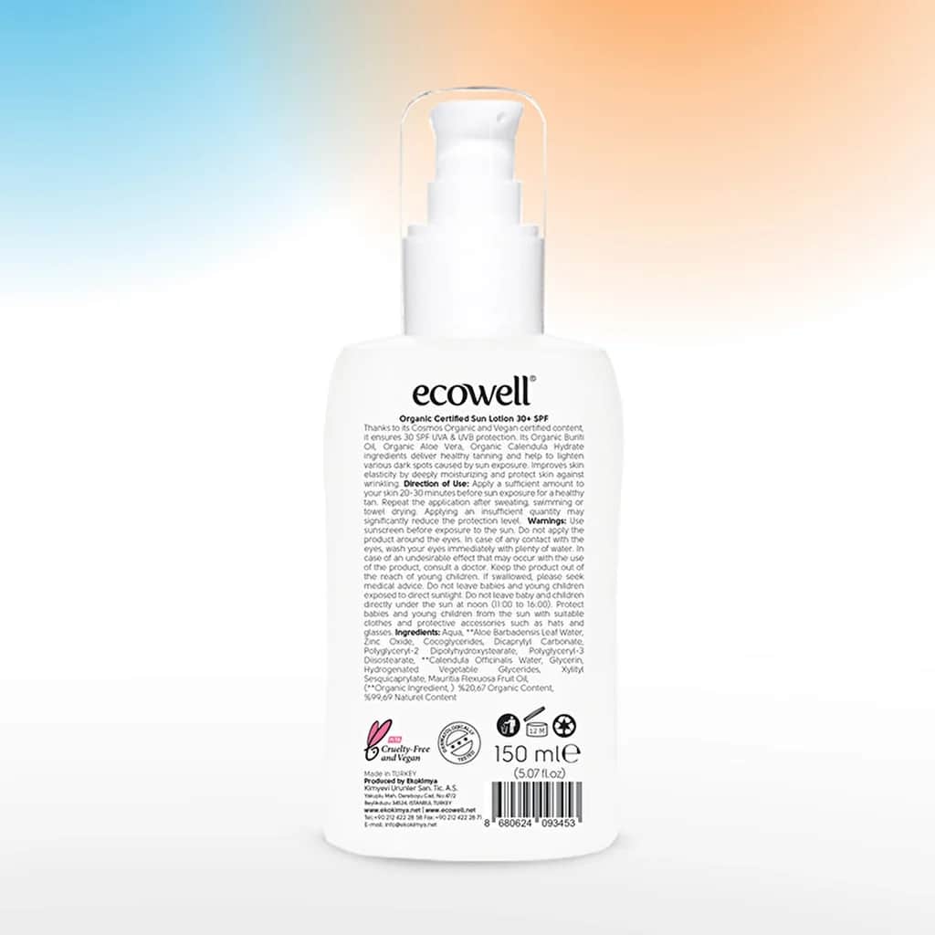 Ecowell لوشن حماية من الشمس عضوي من إيكوويل بعامل حماية من الشمس 30، 150 مل