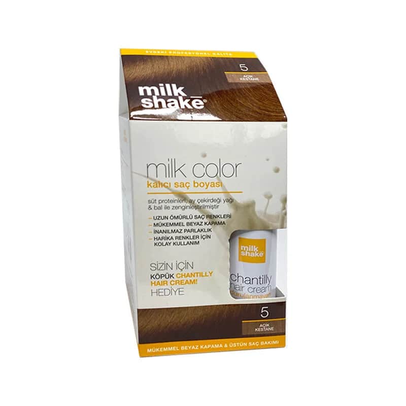Milk Shake صبغة شعر دائمة بلون الحليب ميلك شيك رقم 5 كستنائي فاتح هدية رغوية