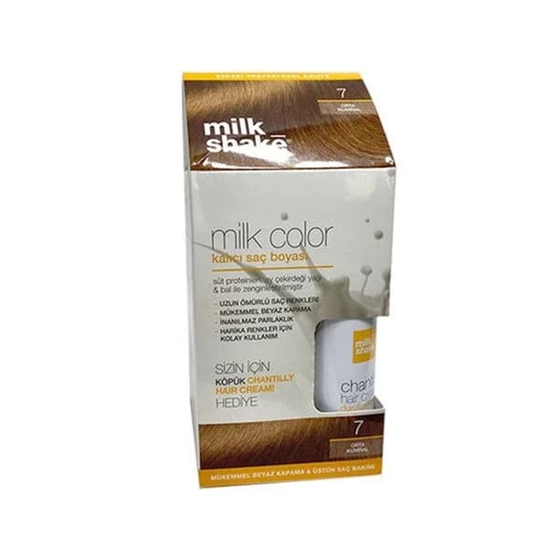 Milk Shake صبغة شعر دائمة بلون الحليب ميلك شيك 7 أشقر متوسط - هدية رغوية