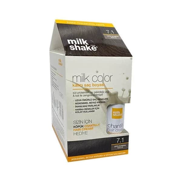 Milk Shake صبغة شعر دائمة بلون الحليب ميلك شيك 7.1 أشقر رمادي متوسط - هدية رغوية