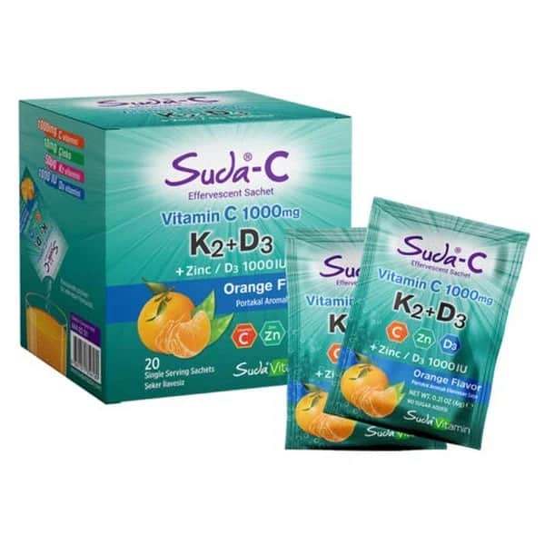 Suda Vitamin فيتامين سودا سودة-سي 1000 ملغ ك2 + د3 بنكهة البرتقال 20 ظرف من سودا فيتامين