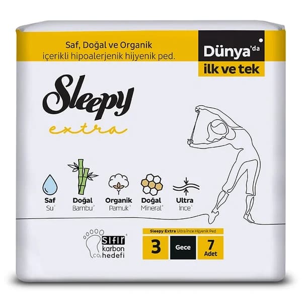 Sleepy فوط صحية ليلية قياسية إضافية من سليبي، 7 قطع (مقاس 3)