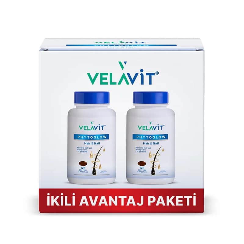 Velavit كبسولات فيلافيت فيتوجلو للشعر والأظافر، 120 كبسولة هلامية ناعمة، عبوة مزدوجة المزايا