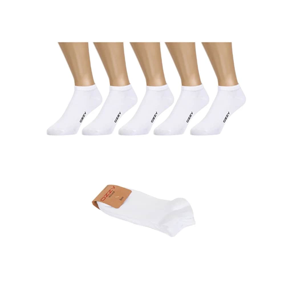 Ozzy Socks جوارب أوزي سوكس للرجال، عبوة من 5 جوارب قطنية بدون درزات للكاحل، بيضاء، مقاس 40/44