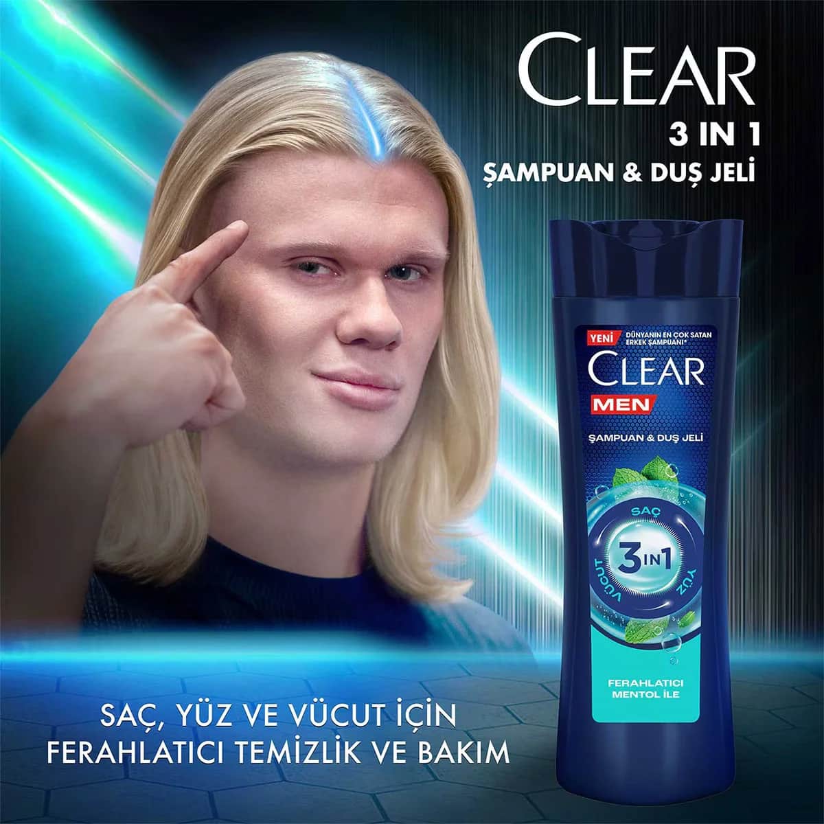 Clear شامبو وجل استحمام 3 في 1 من كلير مين برائحة المنثول المنعشة للشعر والوجه والجسم 350 مل