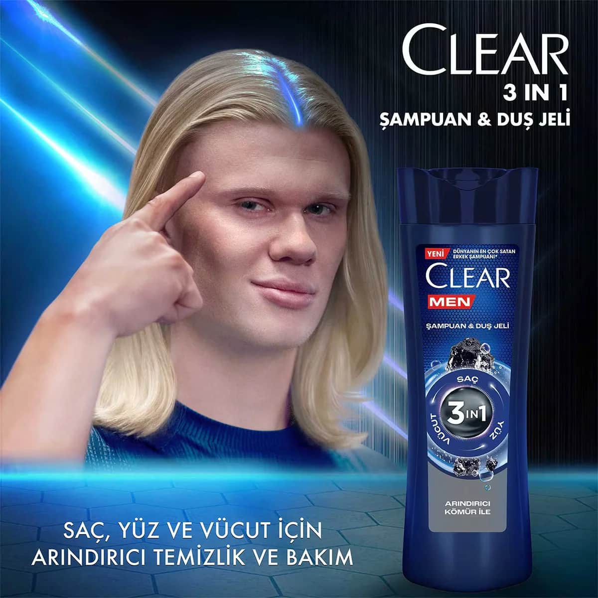 Clear شامبو وجل استحمام 3 في 1 من كلير مين، بخلاصة الفحم المنقي للشعر والوجه والجسم، 350 مل