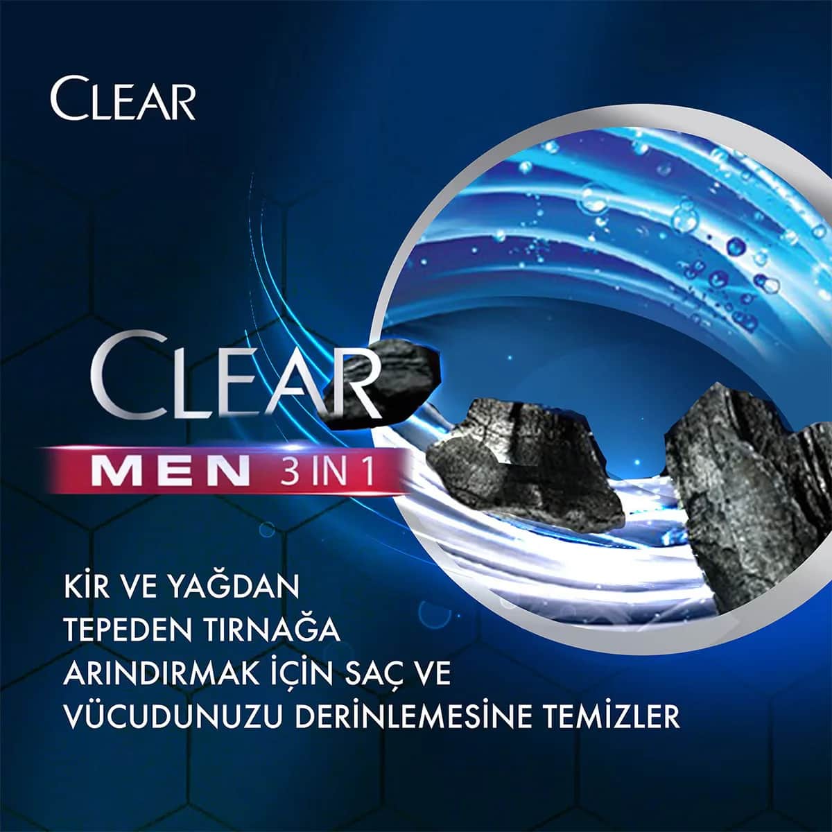 Clear شامبو وجل استحمام 3 في 1 من كلير مين، بخلاصة الفحم المنقي للشعر والوجه والجسم، 350 مل