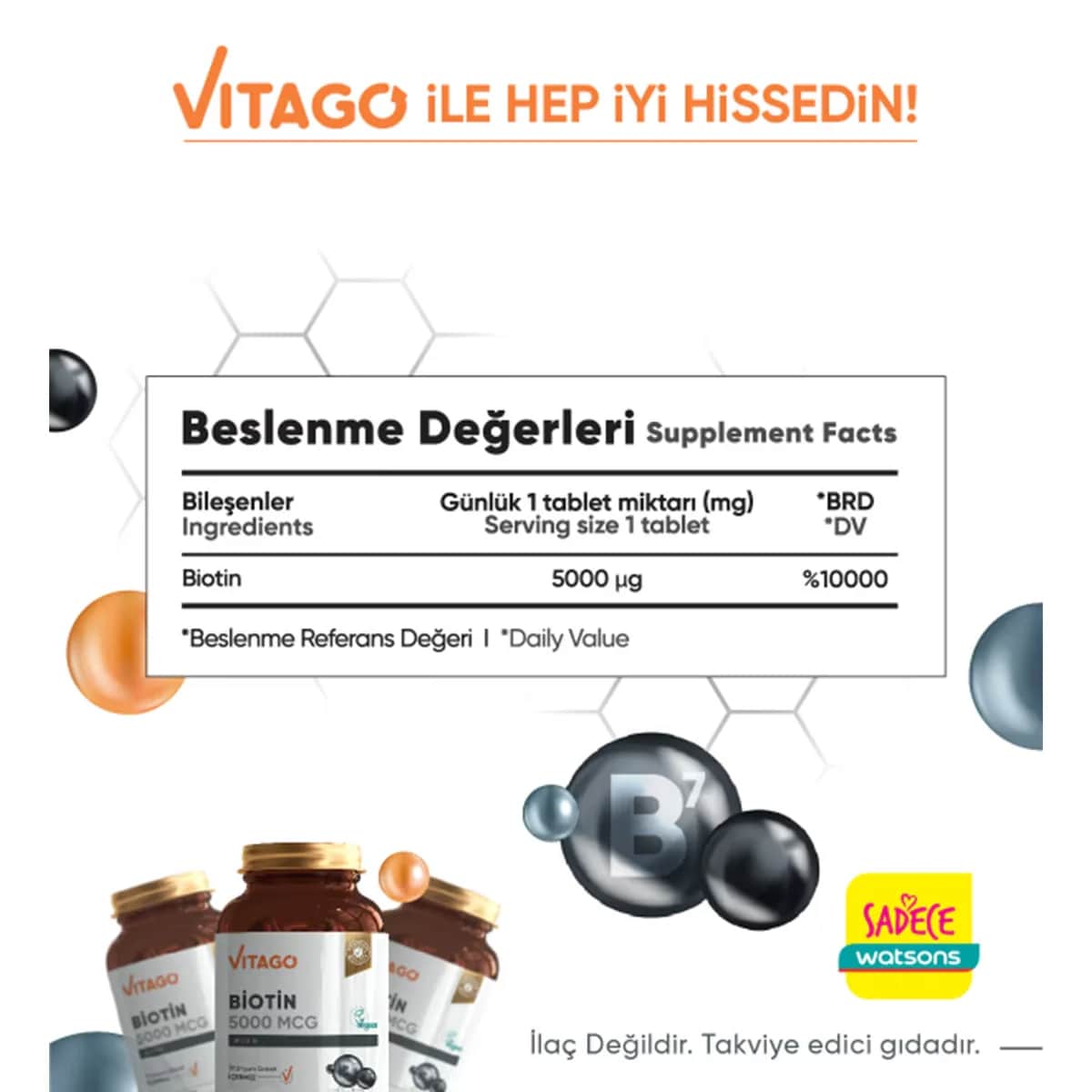Vitago أقراص فيتاجو بيوتين ٥٠٠٠ ميكروغرام، مكمل غذائي، ٦٠ قرصًا