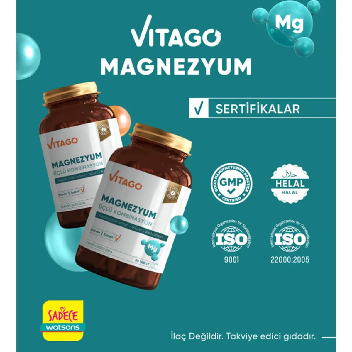 Vitago أقراص فيتاجو ماغنيسيوم ثلاثية التأثير، 30 قرصًا
