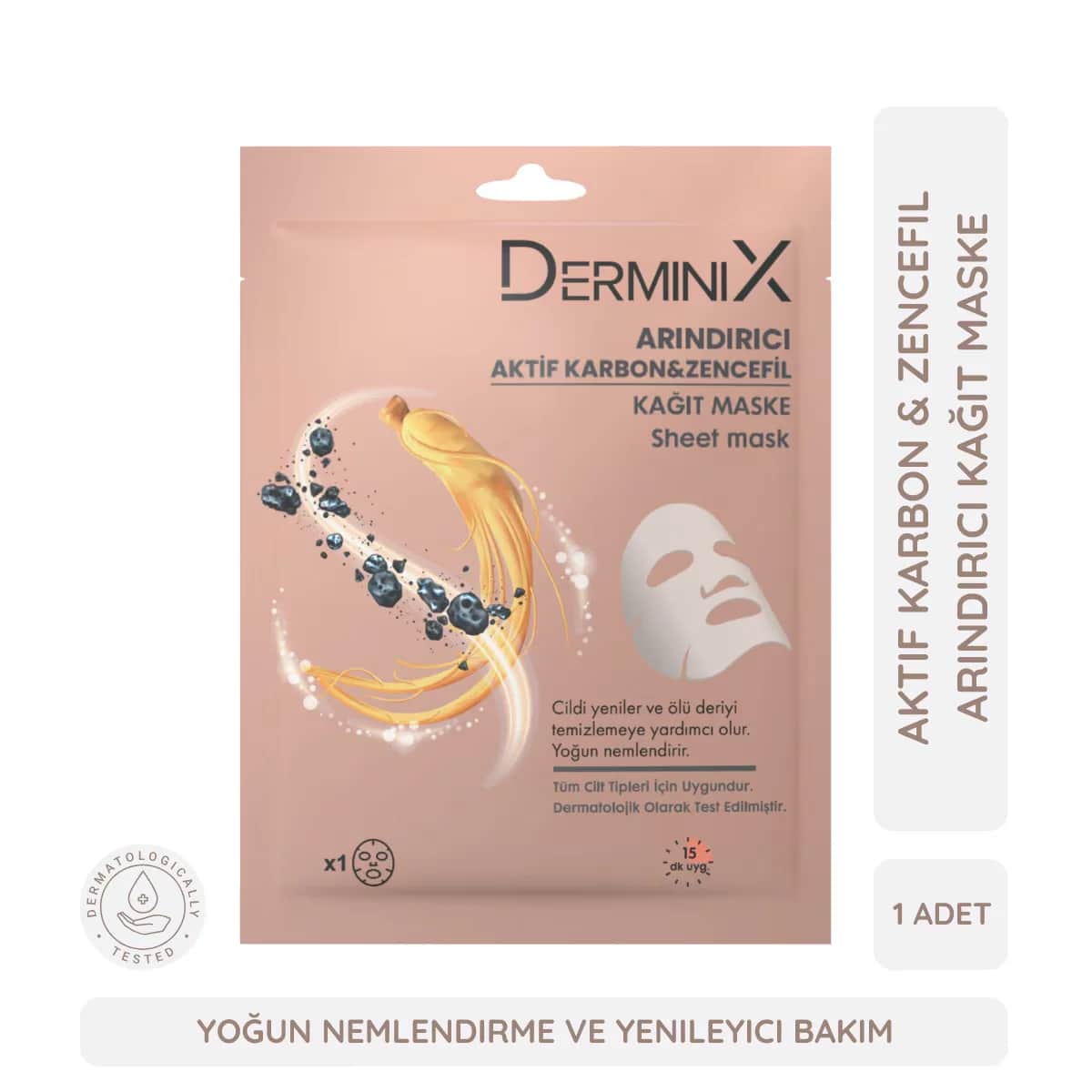 Derminix قناع ورقي منقي من ديرمينيكس بالكربون النشط والزنجبيل، قطعة واحدة