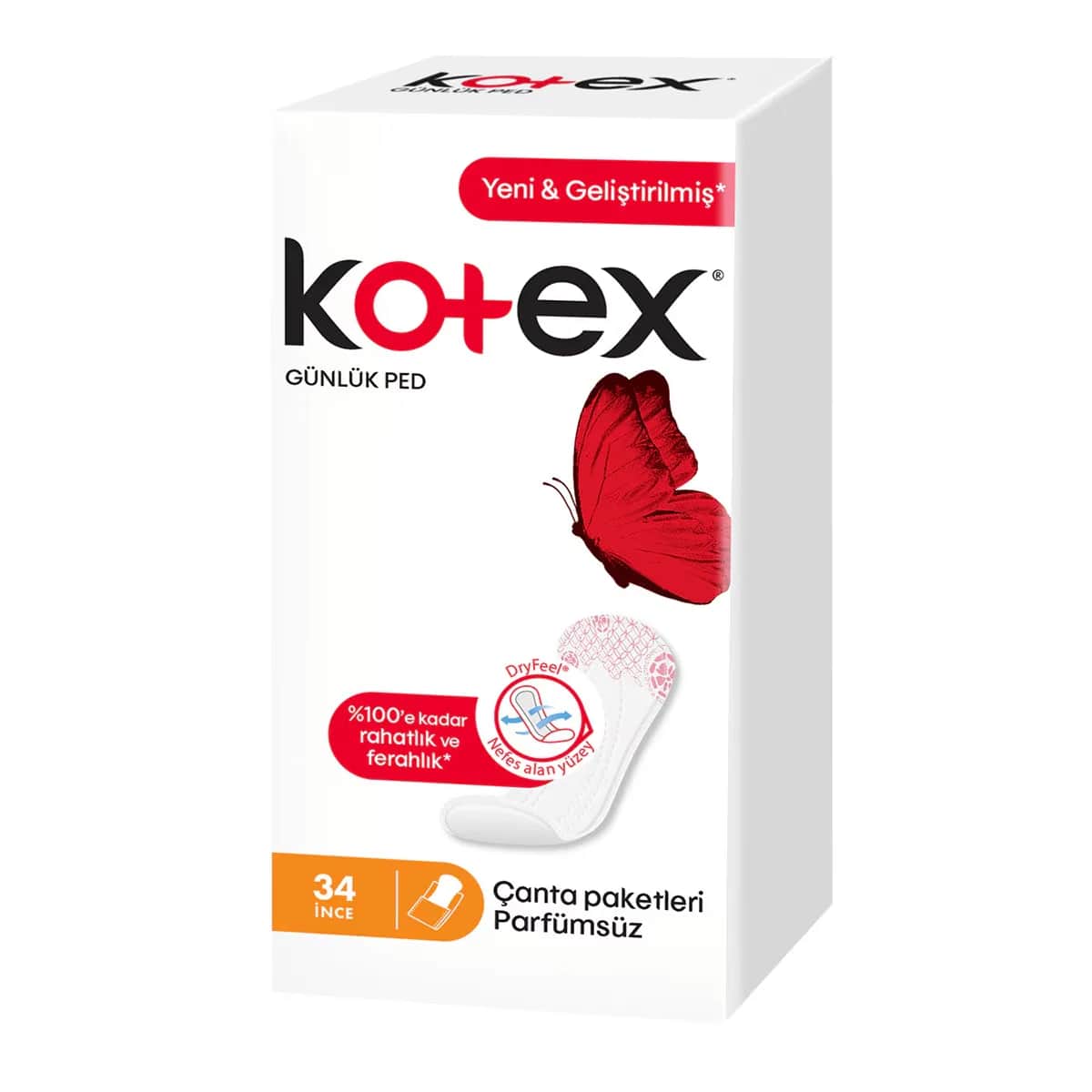 Kotex فوط كوتكس الصحية الرقيقة غير المعطرة ٣٤ قطعة للراحة