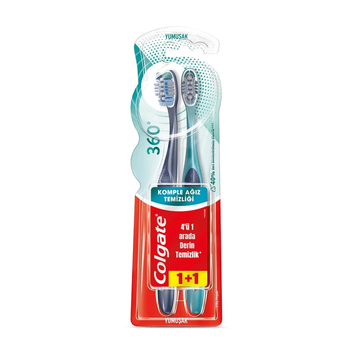 Colgate فرشاة أسنان كولجيت 360 لتنظيف الفم بالكامل 1+1 ناعمة