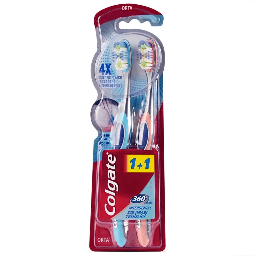Colgate فرشاة أسنان كولجيت 360 متوسطة الحجم للاستخدام بين الأسنان 1+1