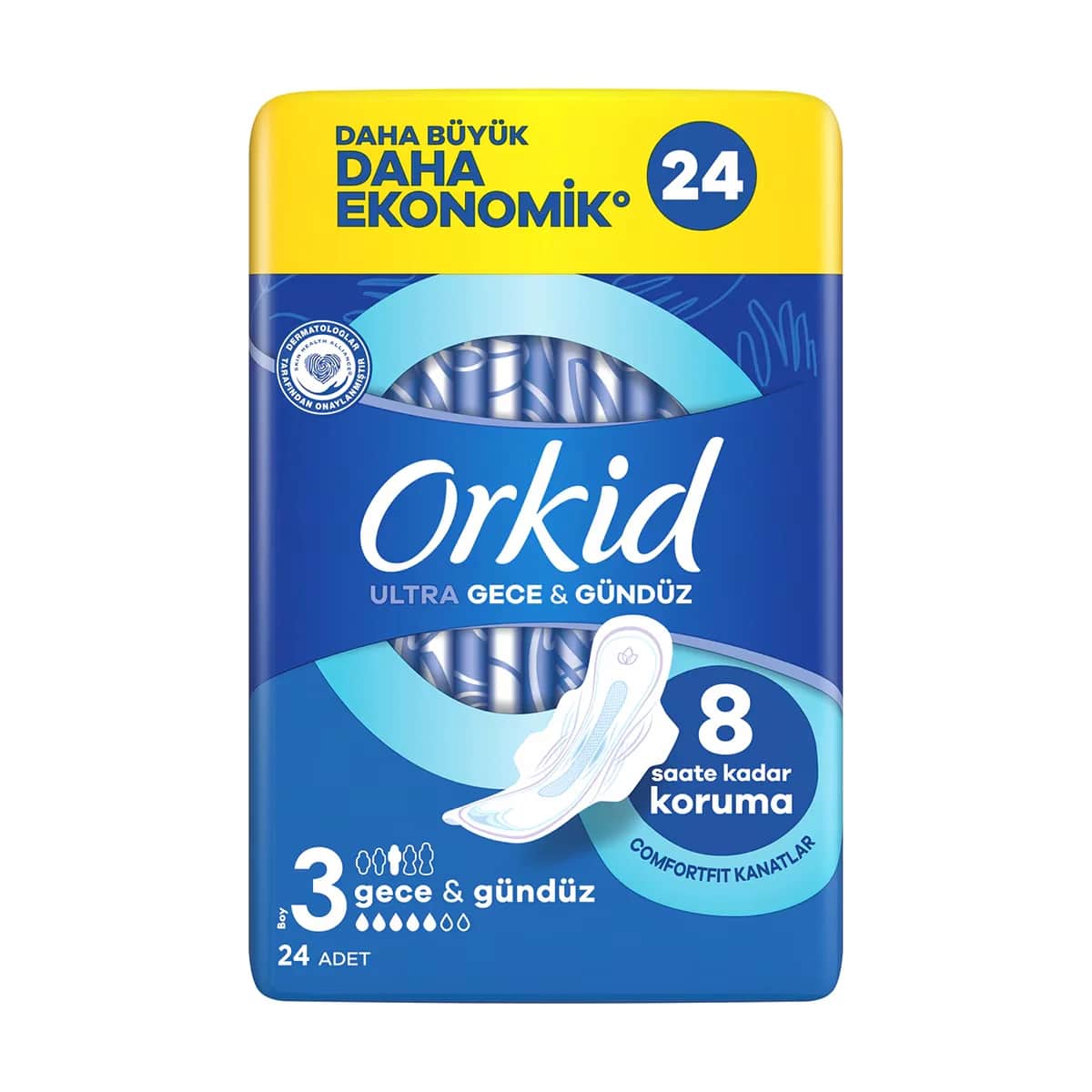 Orkid فوط أوركيد الصحية الليلية والنهارية (مقاس 3) 24 قطعة